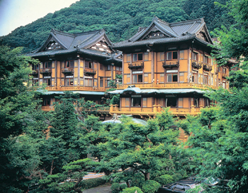 Hotel facade in summer.