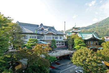 Hotel facade in summer.